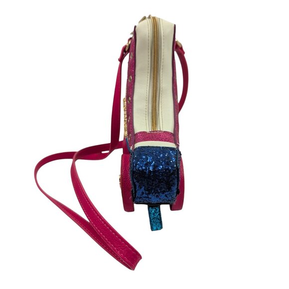 Betsey Johnson Roller Skate Blue Pink Yellow Rainbow Glitter Crossbody Bag Purse - Picture 2 of 12